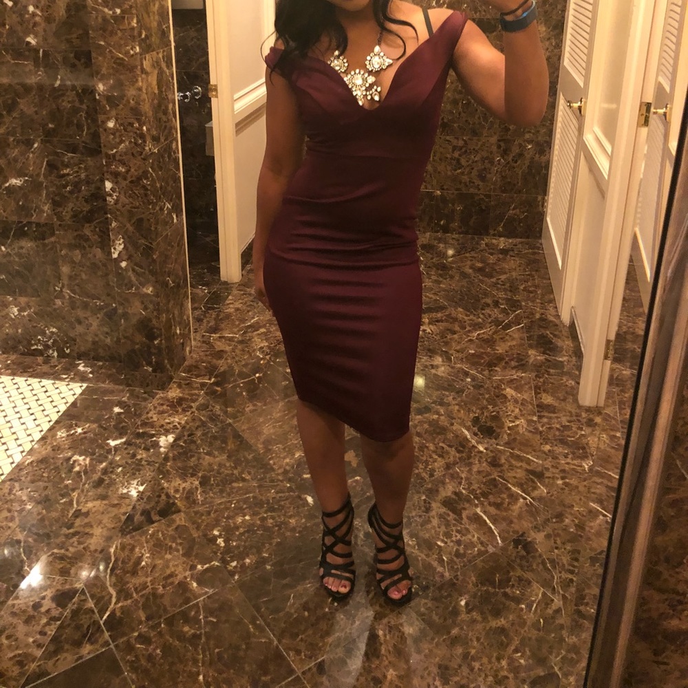 Burgundy dress in like new condition. Worn once!